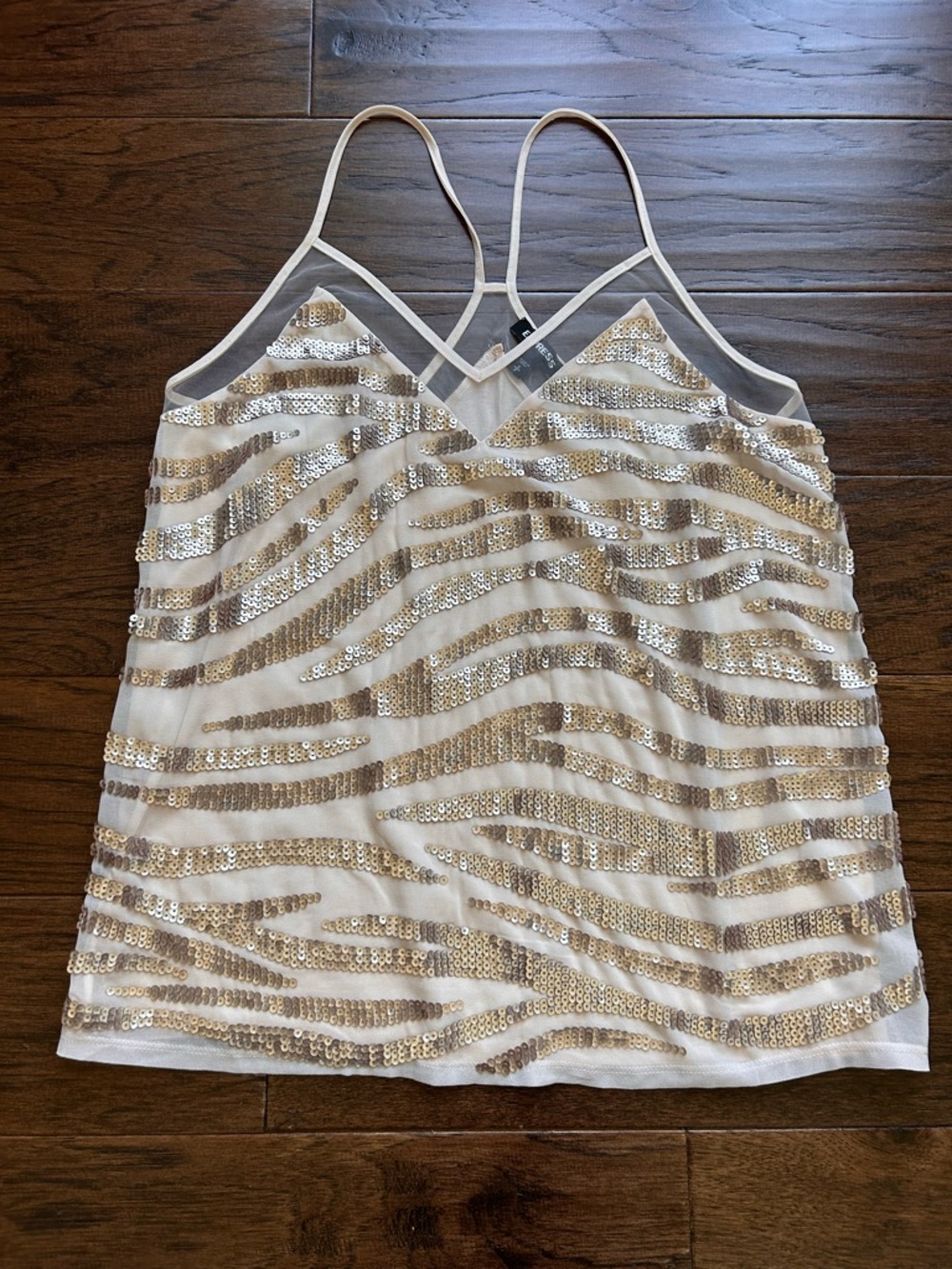 Express sz Small Sequin Zebra Stripe Camisole Tank Top - Beige